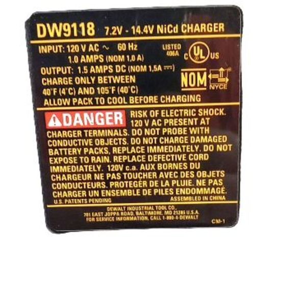 DeWalt‎ DW9118 7.2 volt - 14.4 volt NiCd Battery Charger - Picture 6 of 7